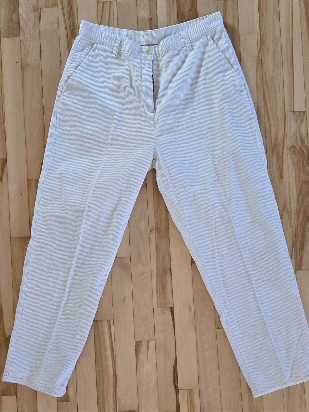 Women's White Corduroy Pants - Classic Casual Trousers Size 14P